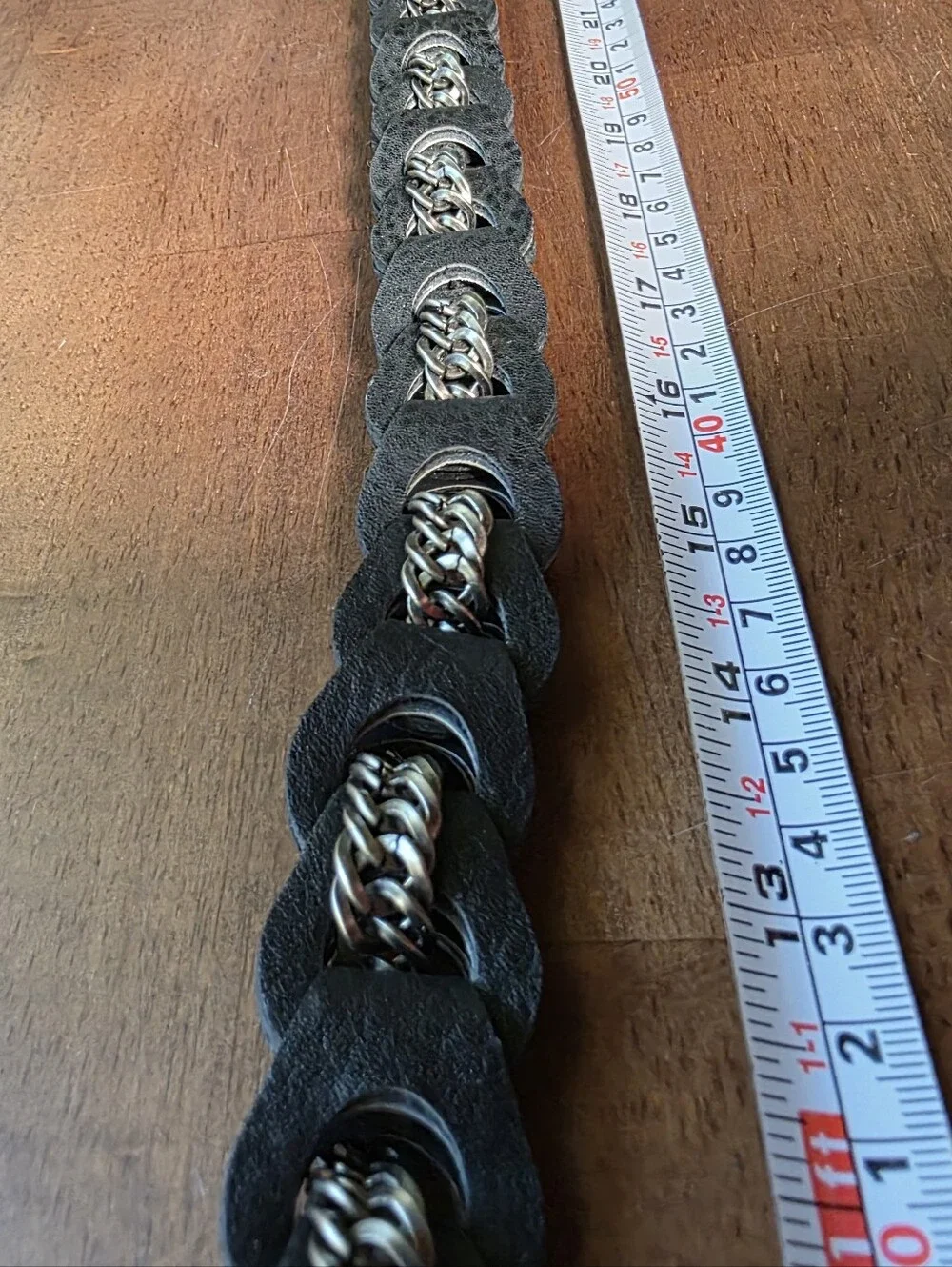 Black Braided Leather & Silver Chain Hybrid Statement Waist Belt